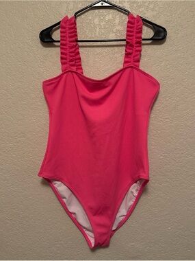 Hot Pink Ruffled Strap One-Piece Swimsuit